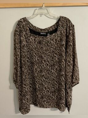 Maggie Barnes Black,Brown, & Cream Abstract Blouse 3X